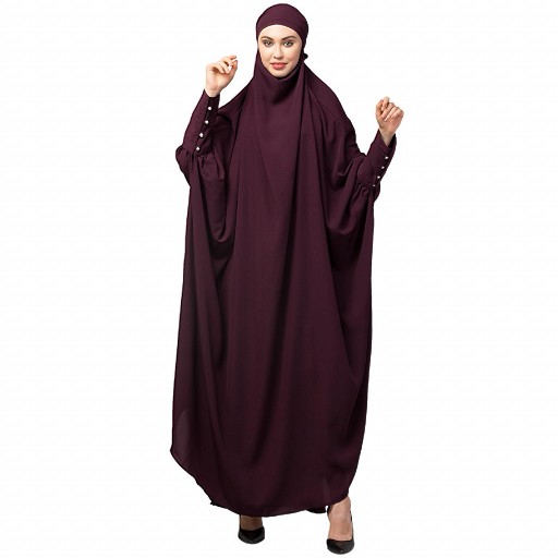 Long cuff ready to wear Jilbab in one piece- Wine
